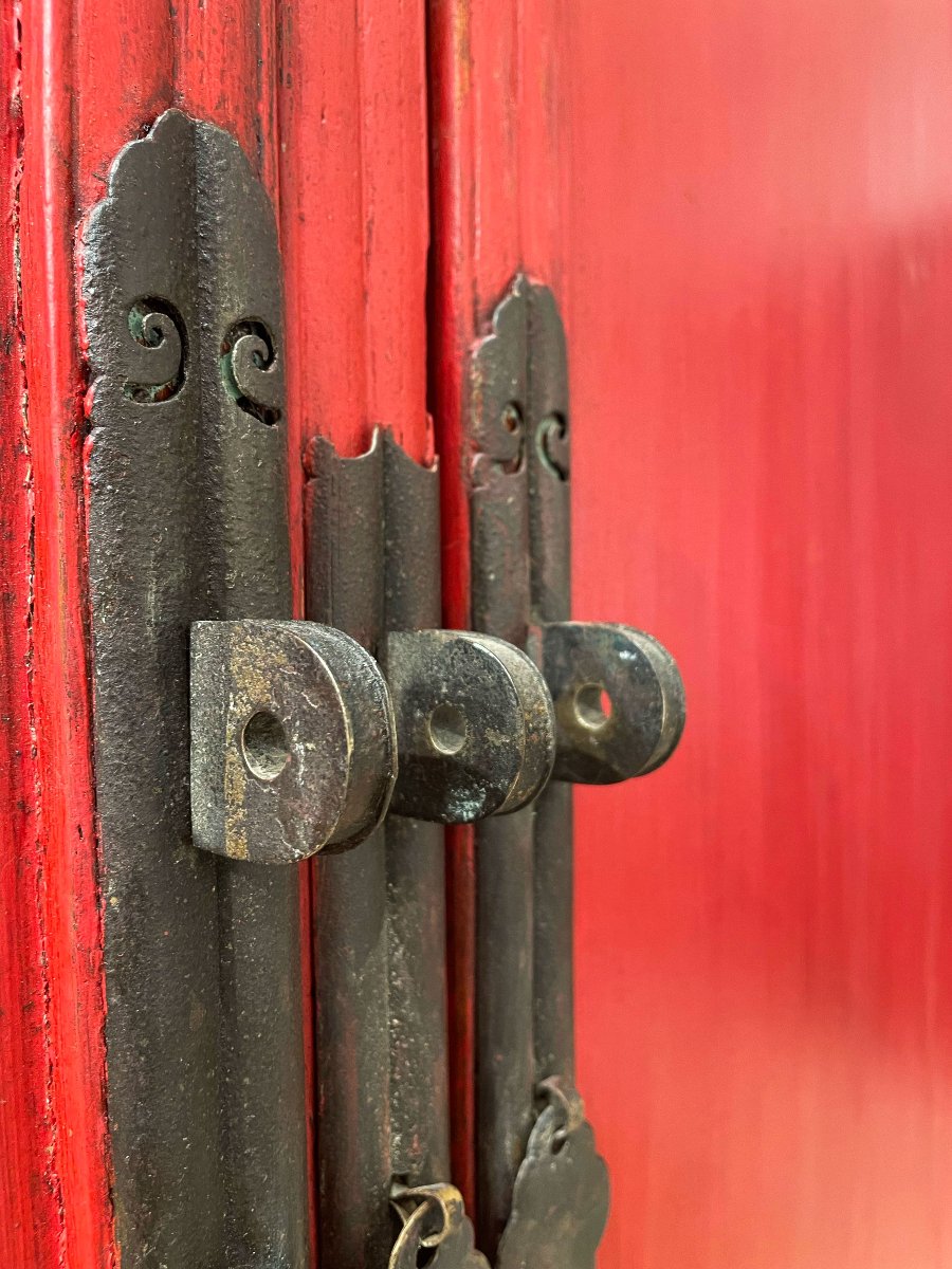 Chinese Red Lacquered Wood Wardrobe, Early 1900s-photo-4