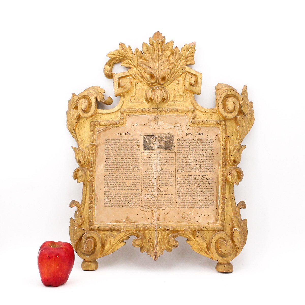 Antique Cartagloria In Carved And Gilded Wood With Gold Leaf, Louis XVI Origin, XVIII Period-photo-5