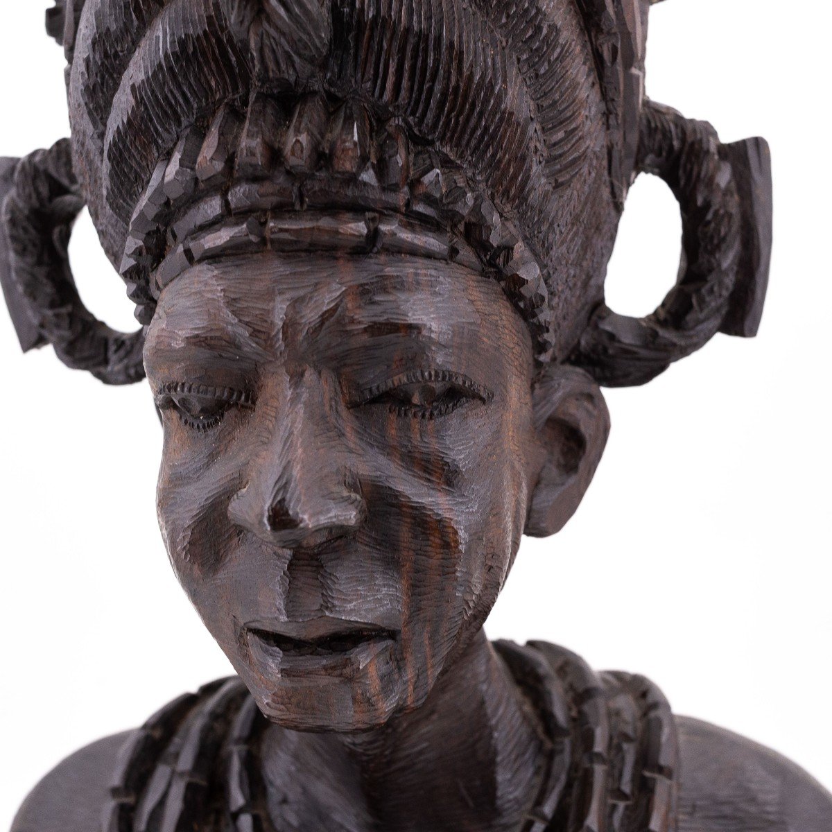 African Sculpture In Ebony, By Idehen Dick, "girl's Face",-photo-2