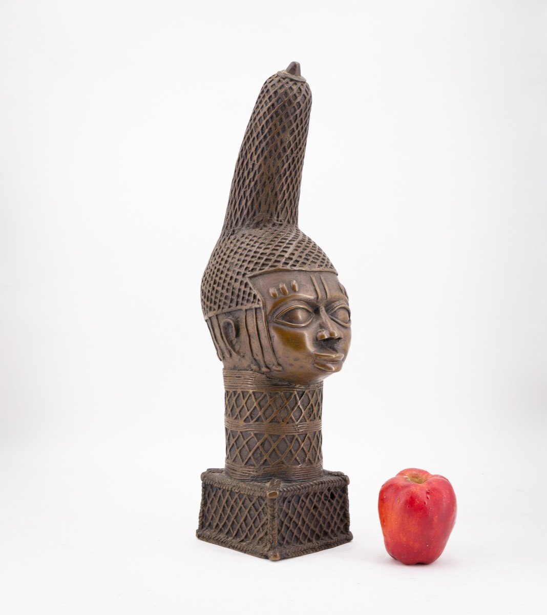 African Bronze Sculpture, "head With Headdress", Mid Period-photo-4