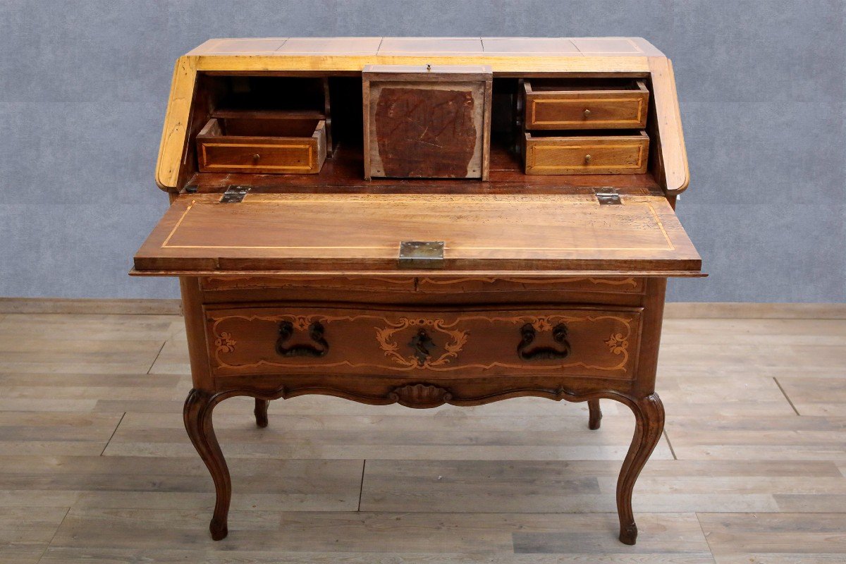 Small Secretary In Inlaid Walnut, Transition Period, 19th Century-photo-3