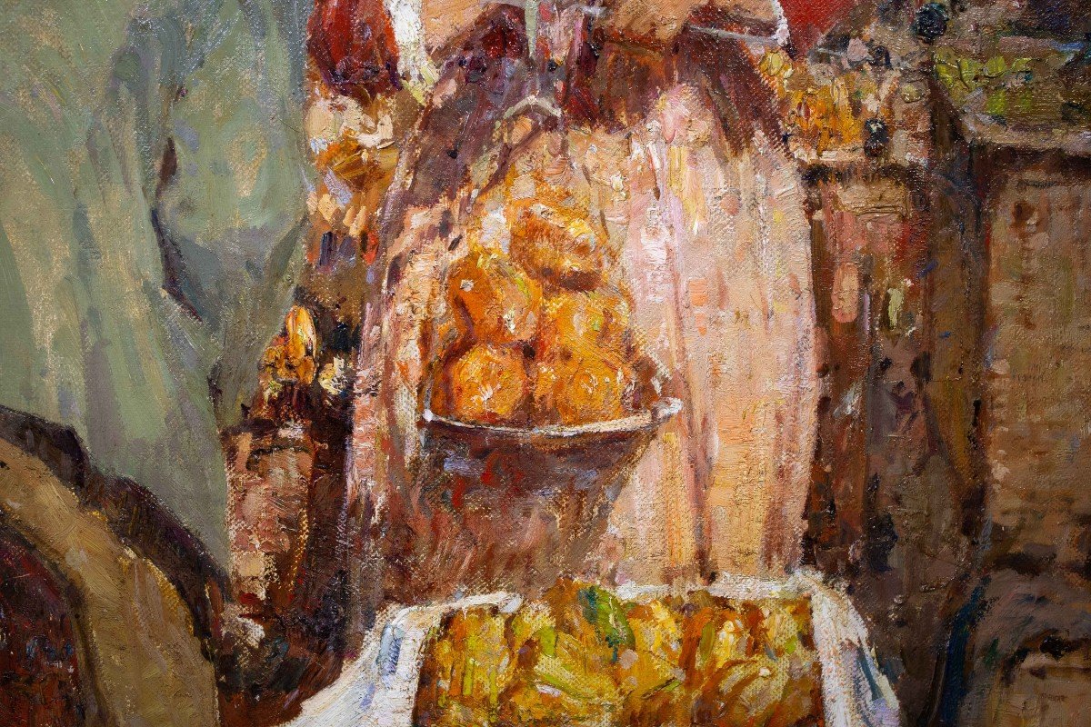 Pepper Market In Chivasso Oil On Canvas, 180 X 200 Cm Signed, Dated And Located 1919, Bottom Right-photo-2