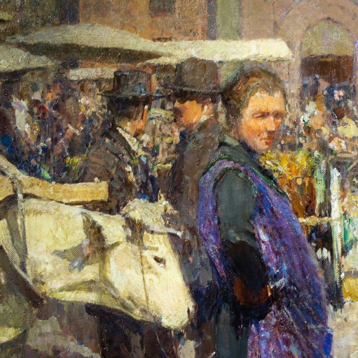 Pepper Market In Chivasso Oil On Canvas, 180 X 200 Cm Signed, Dated And Located 1919, Bottom Right-photo-8