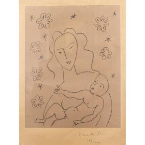 Henri Matisse, Lithograph,  "vierge Et Enfant Sur Fond De Fleurs Et d'étoiles," Dated 1920