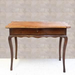 Table Basse Baroque En Noyer Piémontais Avec Tiroir, Originale, époque 19ème Siècle