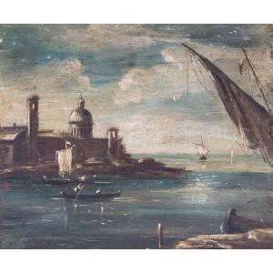"lagune De Venise", Huile Sur Toile école De Guardi, Début du XIXe siècle