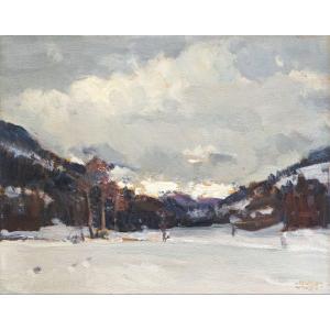 Carlo Musso, "la Thuille", Huile Sur Panneau, époque 20e Siècle