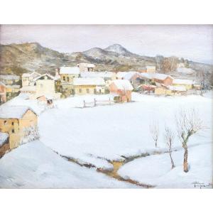 Celso Tempia, Huile Sur Panneau, "paysage Enneigé", 1941, Signé