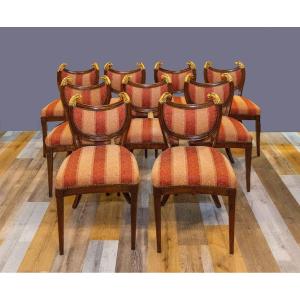 Group Of Nine Cherrywood Chairs, 19th Century Period.