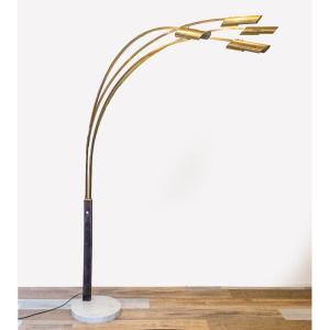 Reggiani Style Arched Floor Lamp In Brass, 1970s