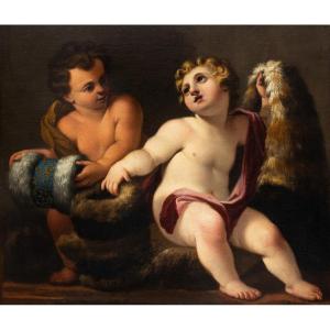 Antique Painting, “putti,” Oil On Canvas, 18th Century Era    