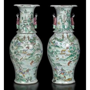 Paire De Rares Vases En Porcelaine, Dynastie Qing, Période Daoguang (1821-1850)