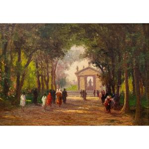 Leonardo Roda, Oil On Panel, “toward The Temple,” Signed, Late 19th Century