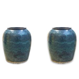 Pair Of Large Namako Vases, Glazed Ceramic, 1900s Era