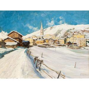 Giuseppe Gheduzzi, “snow In Valtournenche,” Oil On Panel, Signed, 1900s Era