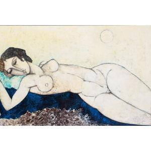 Bruno Landi, “large Nude, Homage To Modigliani,” Oil On Canvas, 1998