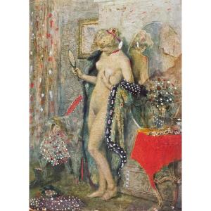 Vincenzo Caprile, "female Nude", Oil On Cardboard, Signed, Early 1900s