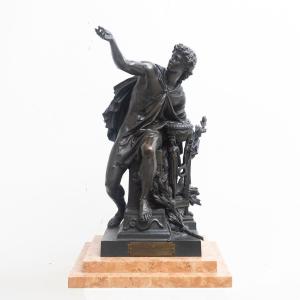 Mathurin Moreau, « Apollon », Grande Sculpture En Bronze, Signée, XIXe Siècle