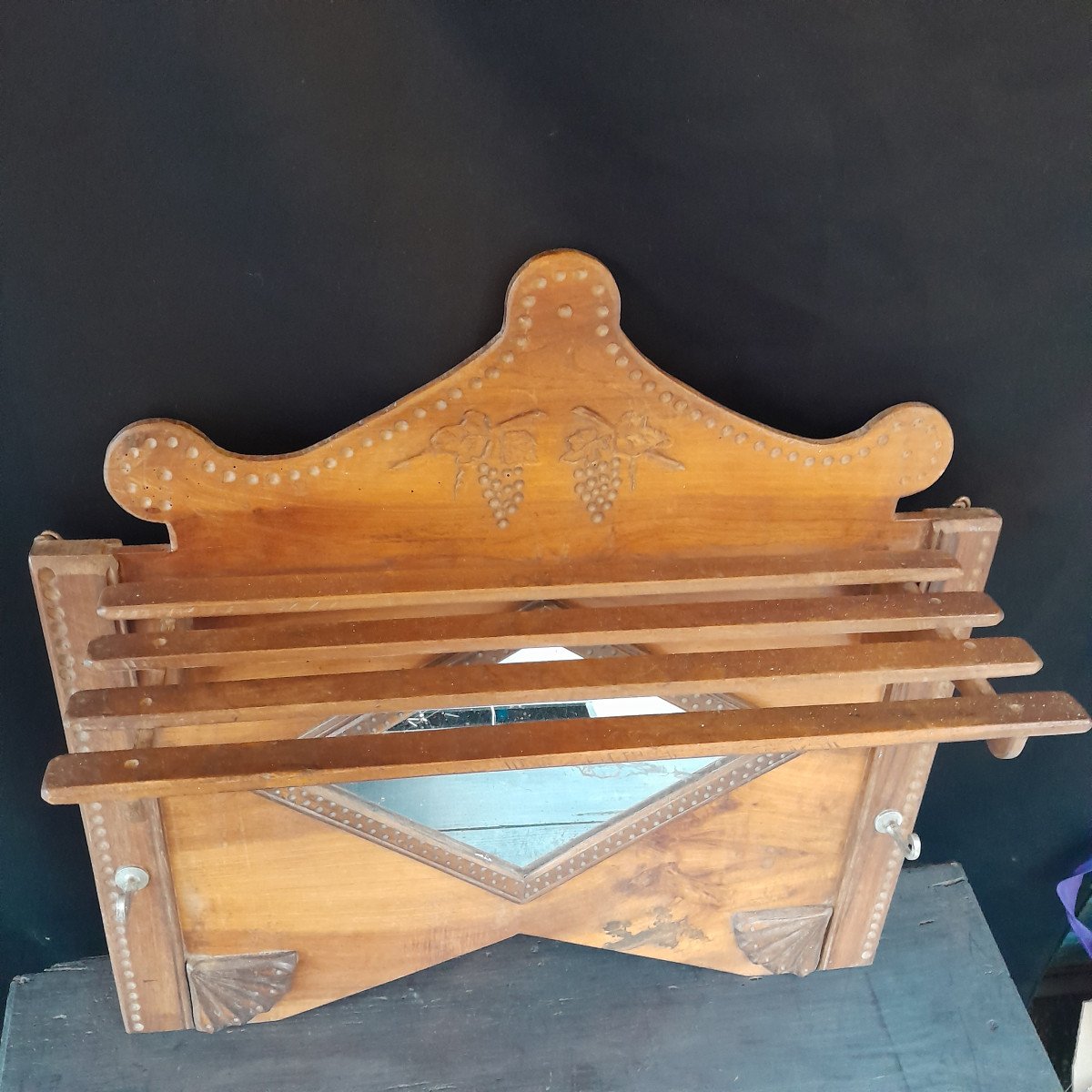 Art Deco Mirror Shelf, Wood, Mercury Mirror, Grapes And Palmettes-photo-3