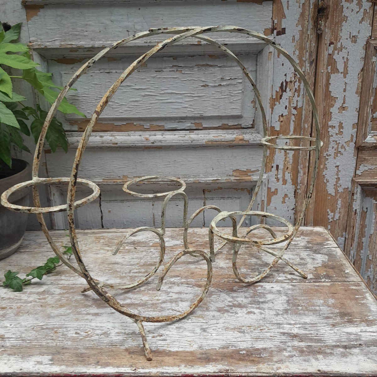 Flower Stand, Twisted Wrought Iron, Patinated White, 1st Half 20th Century-photo-2