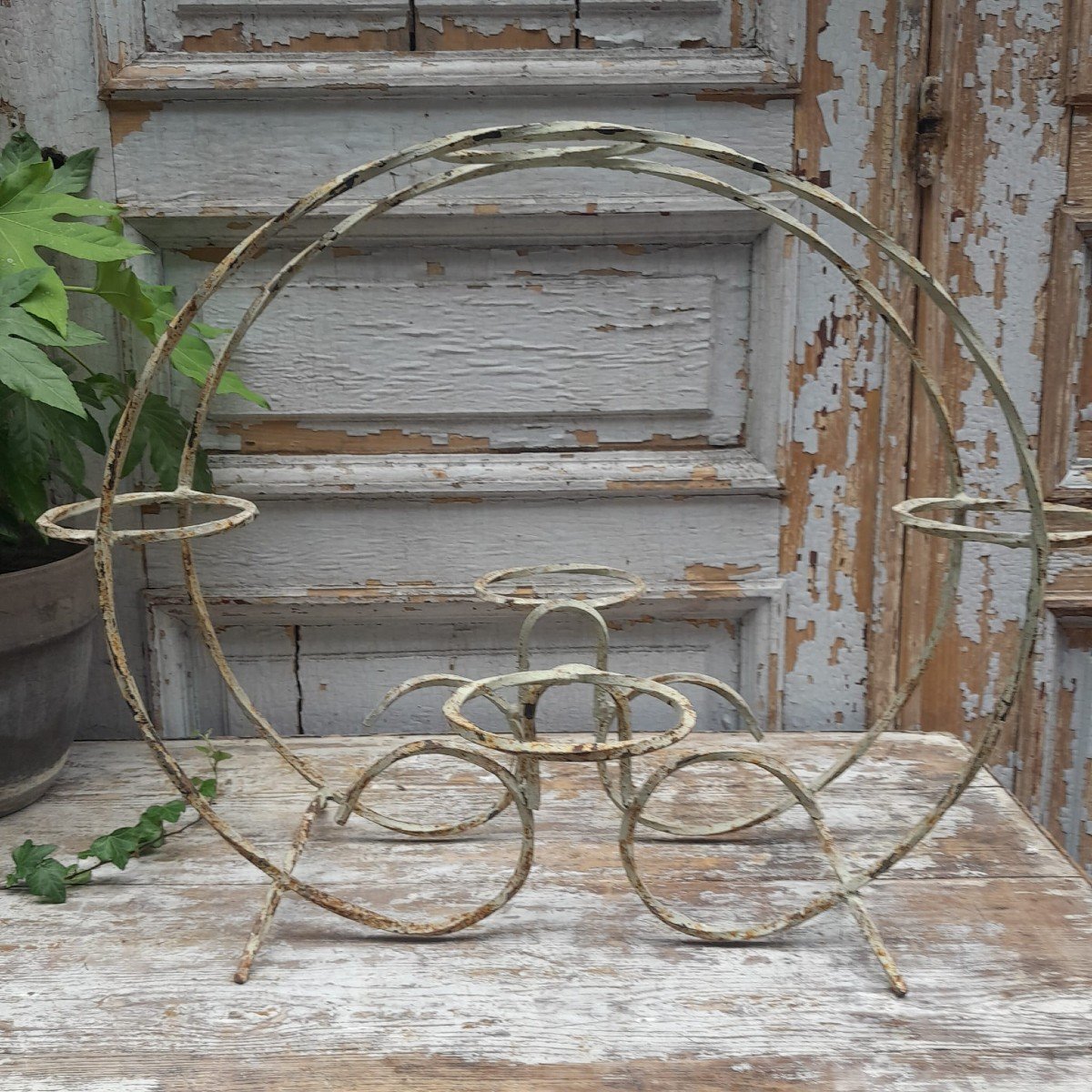 Flower Stand, Twisted Wrought Iron, Patinated White, 1st Half 20th Century-photo-3