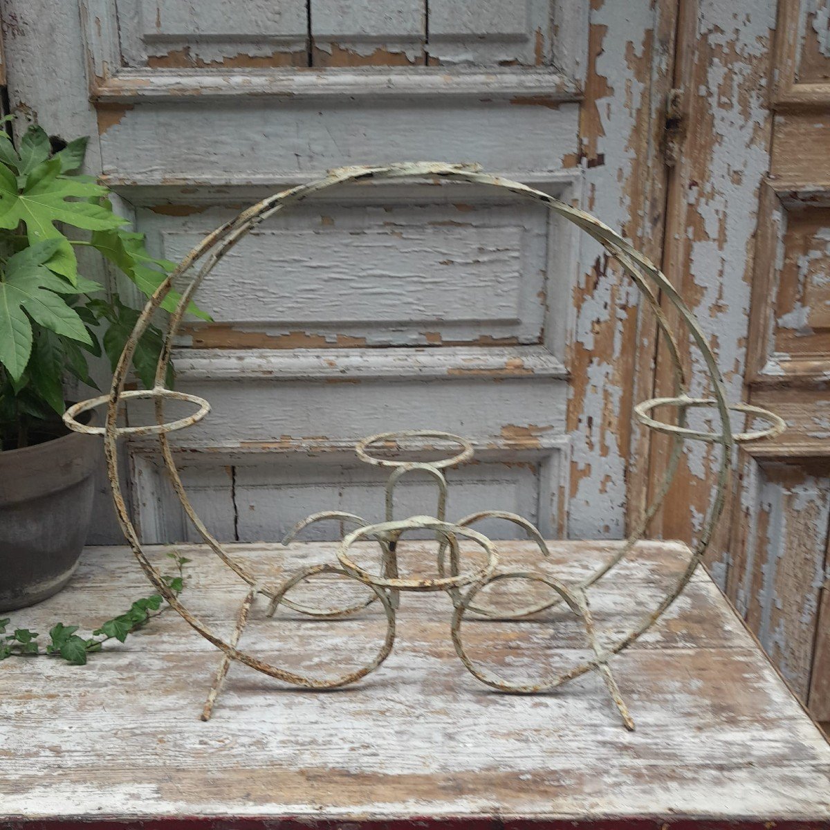 Flower Stand, Twisted Wrought Iron, Patinated White, 1st Half 20th Century-photo-2