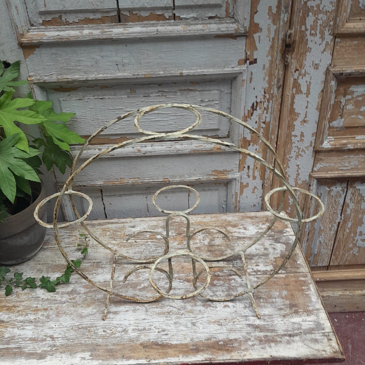 Flower Stand, Twisted Wrought Iron, Patinated White, 1st Half 20th Century-photo-3