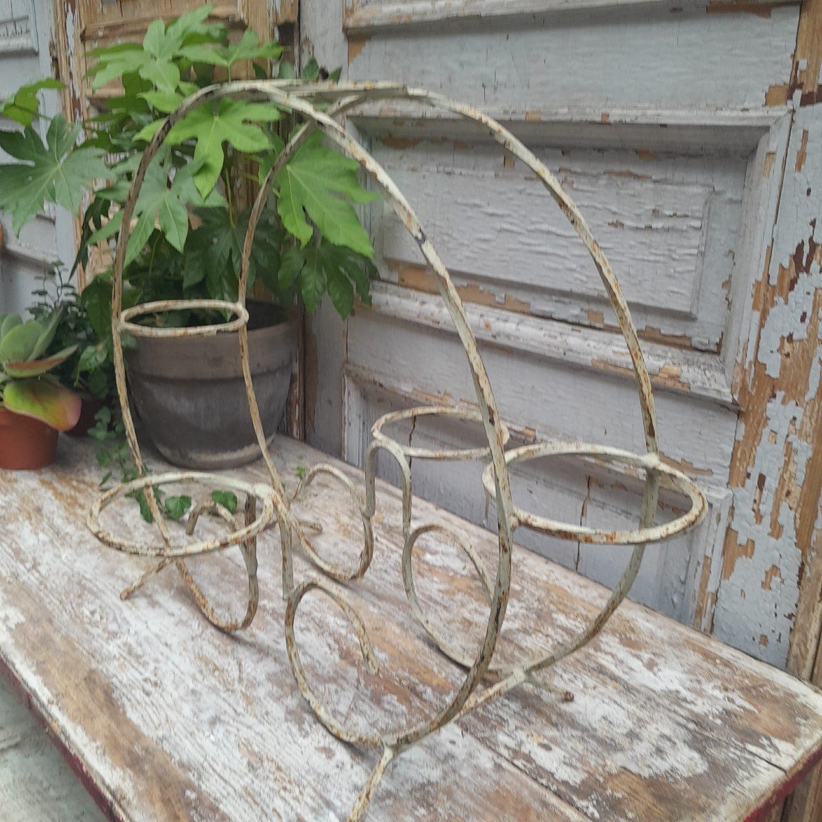 Flower Stand, Twisted Wrought Iron, Patinated White, 1st Half 20th Century-photo-4