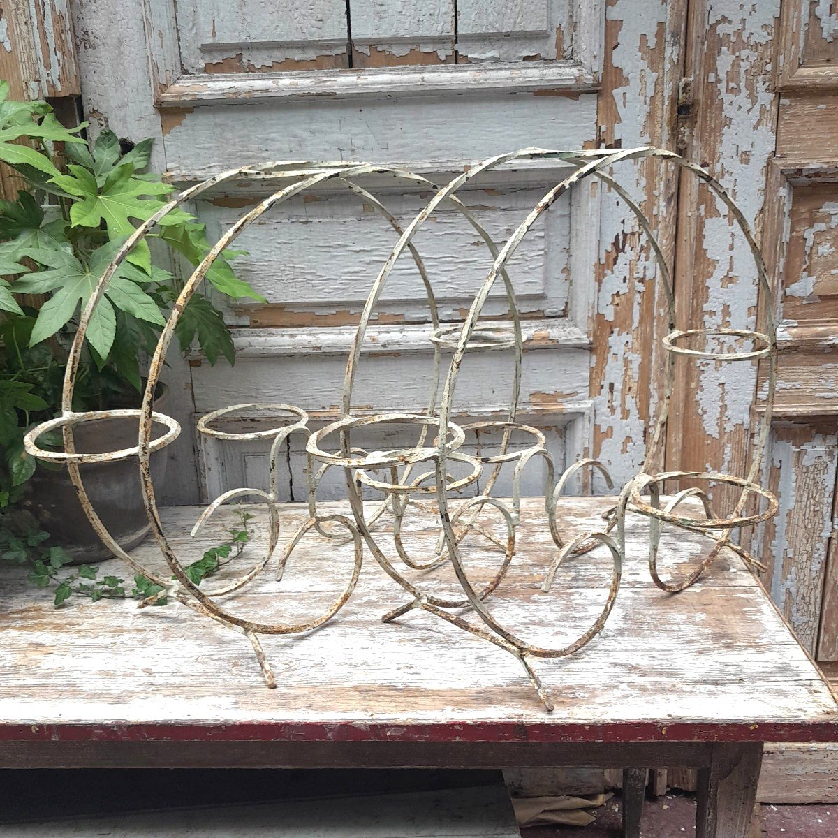 Flower Stand, Twisted Wrought Iron, Patinated White, 1st Half 20th Century