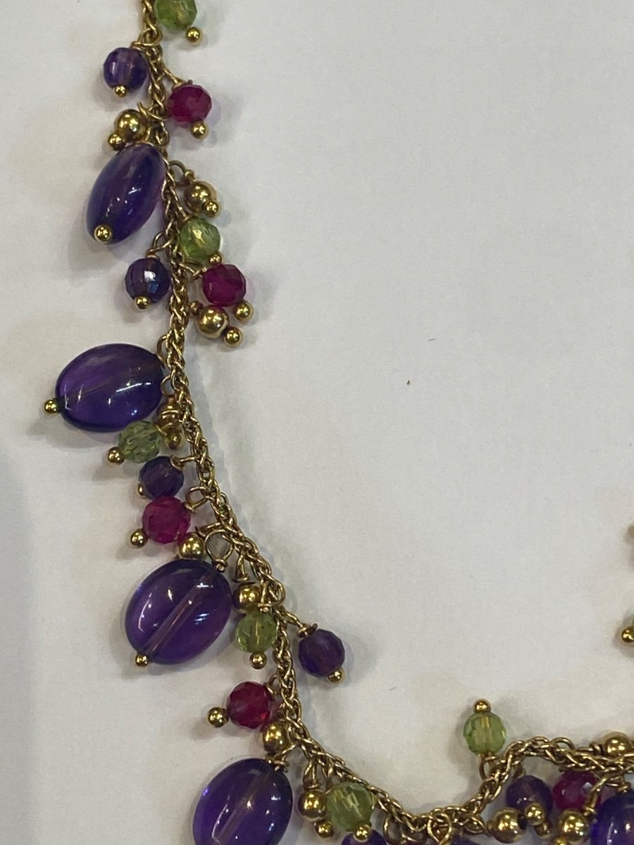 Necklace Amethysts, Peridots, Garnets-photo-2