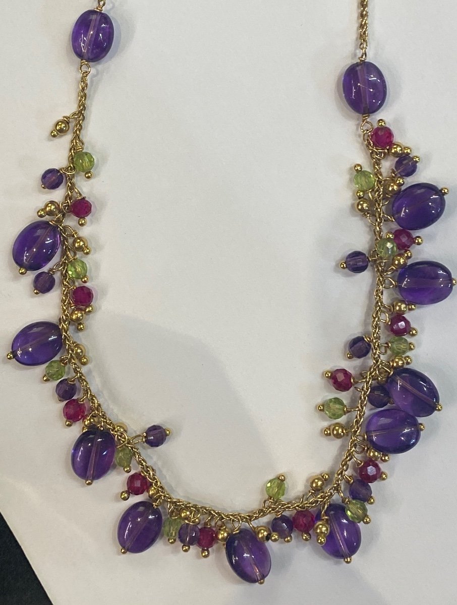 Necklace Amethysts, Peridots, Garnets-photo-3