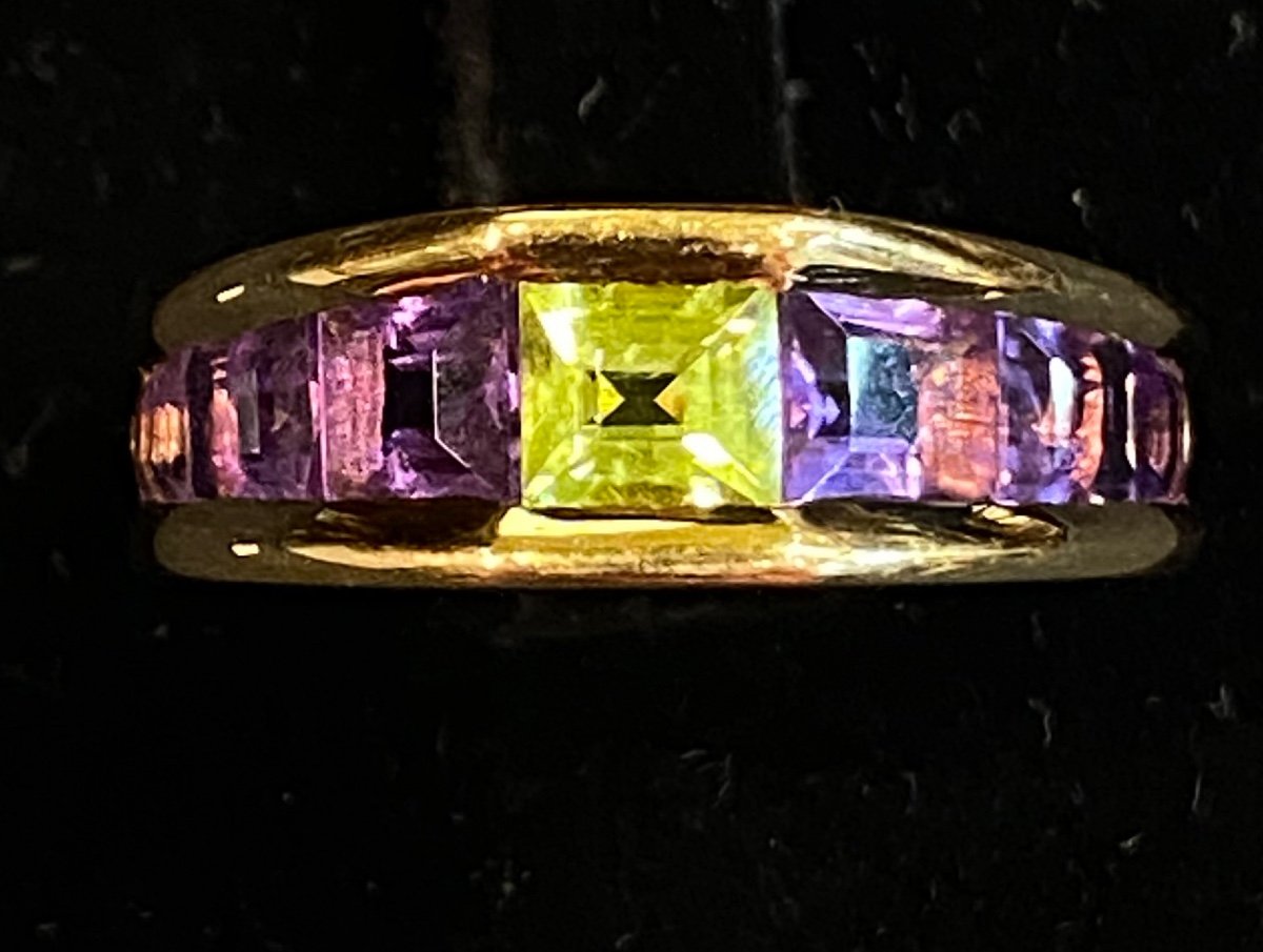 Bague Bandeau Péridot Et Améthystes