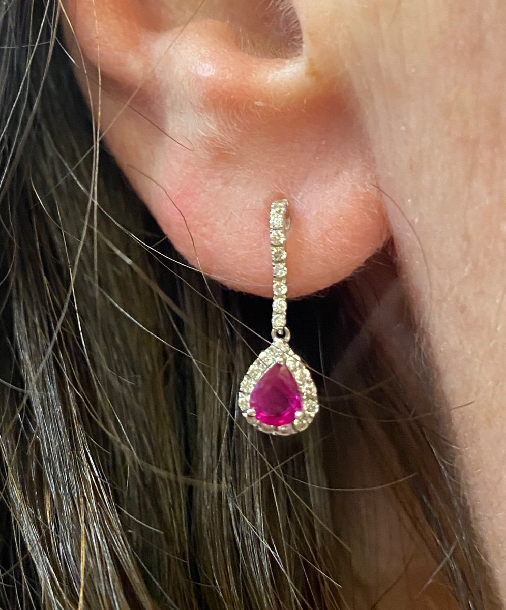 Une Paire De Boucles D’oreilles Rubis Et Diamants -photo-2