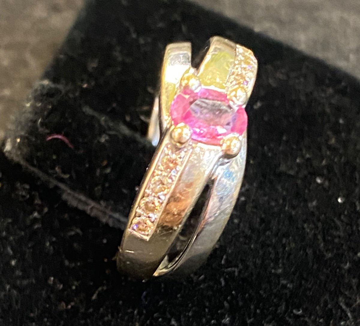 Bague Croisé Saphir Rose et diamants -photo-3