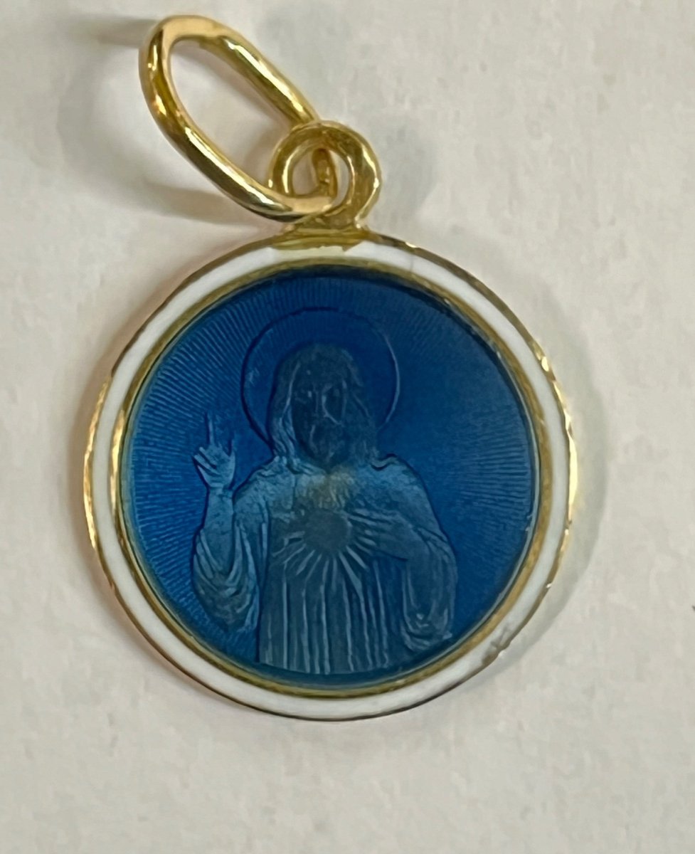 Médaille Christ Sacré Coeur En Émail 