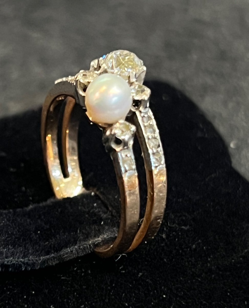 Double Line Pearl And Diamond Ring -photo-2