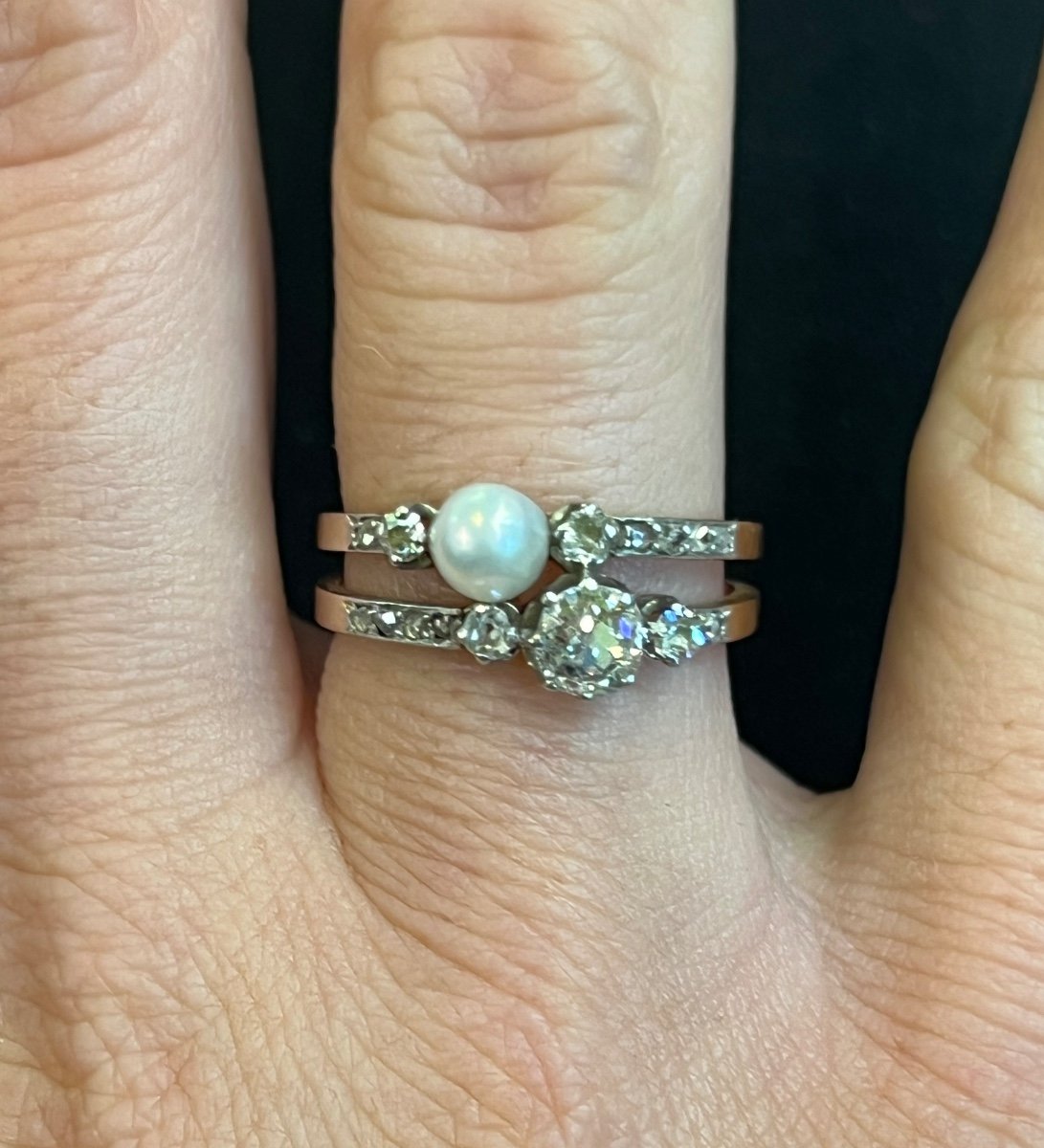 Double Line Pearl And Diamond Ring -photo-3