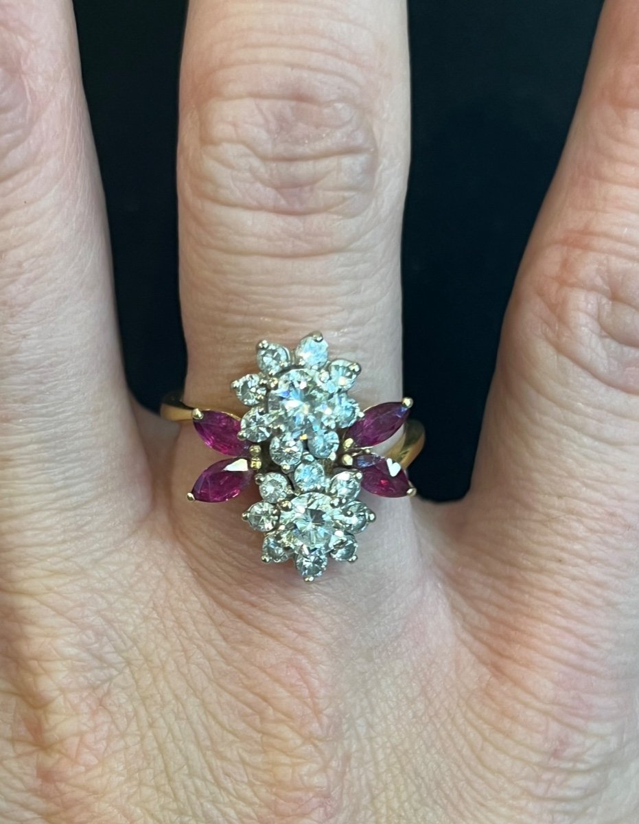 Ruby And Diamond Flower Ring -photo-4