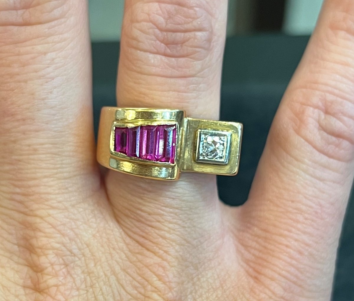 Ruby Diamond Tank Ring -photo-3