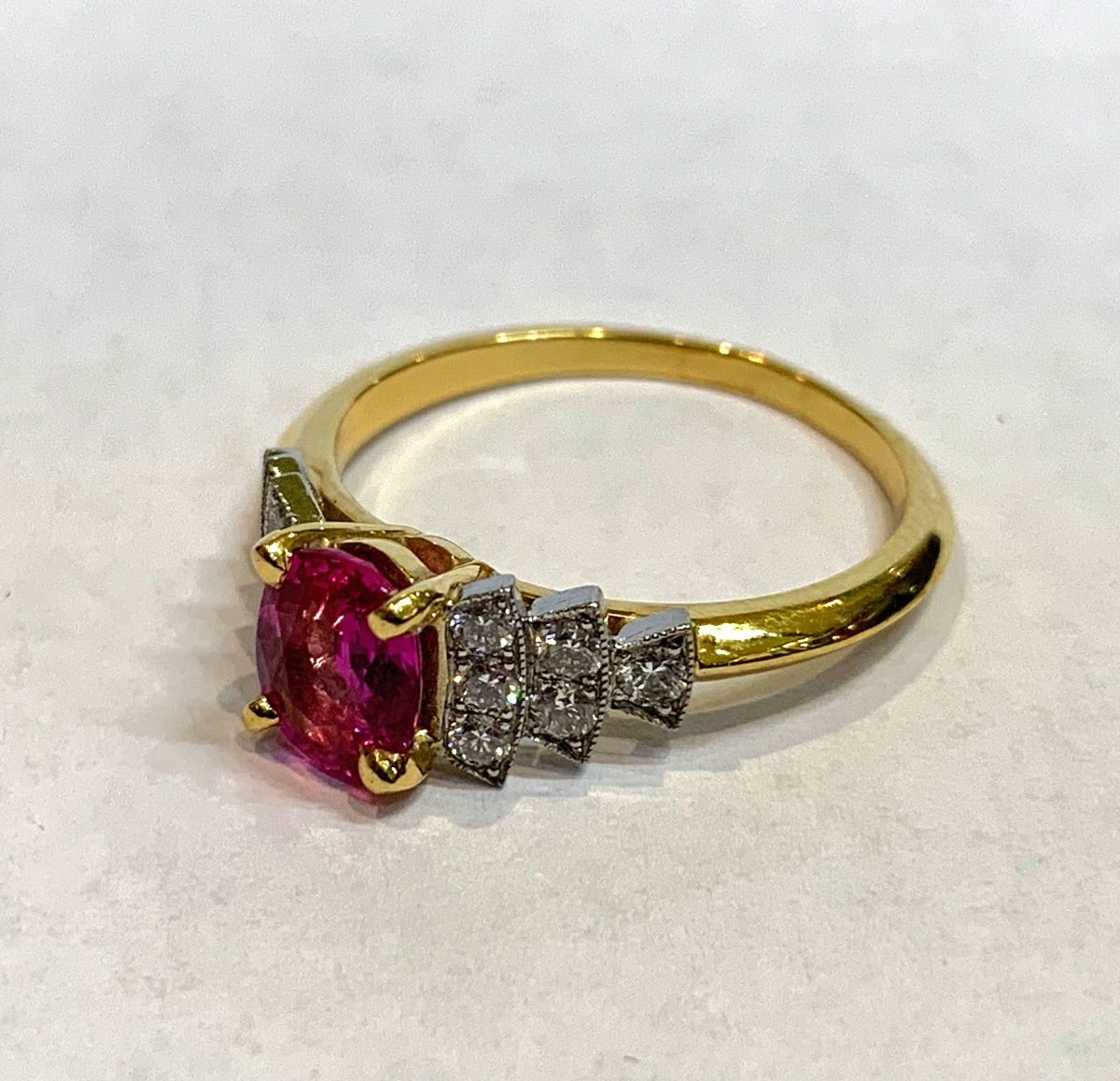 Pink Sapphire And Diamond Line Ring-photo-4