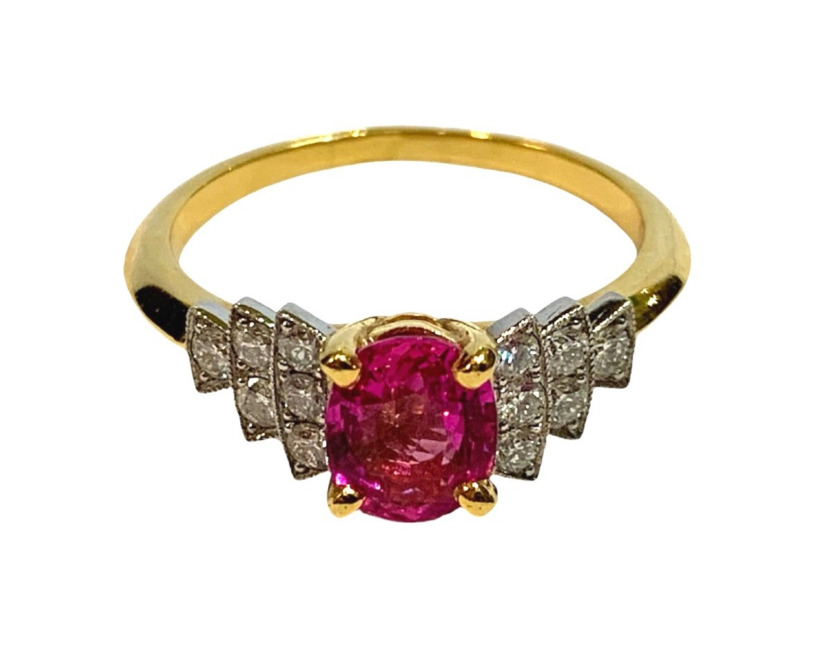 Pink Sapphire And Diamond Line Ring