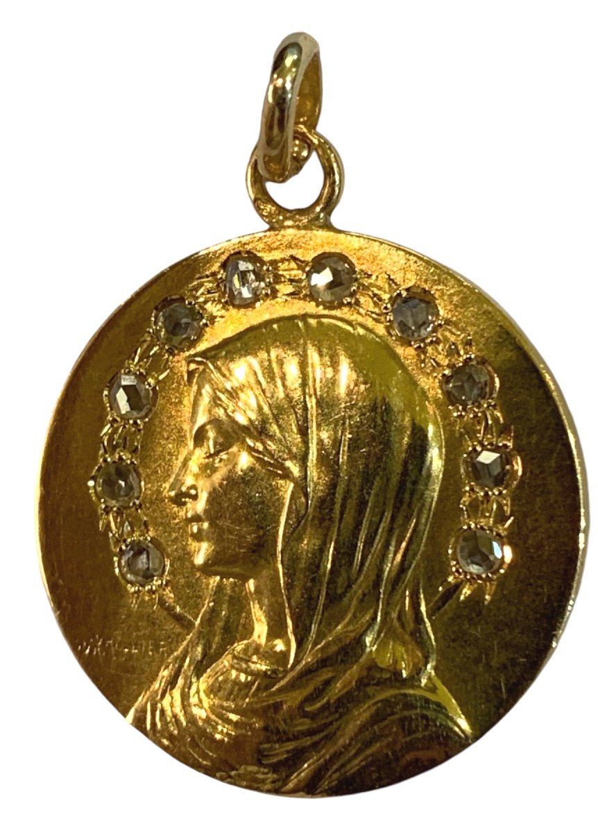 Virgin Medal Surrounded By Diamond Roses