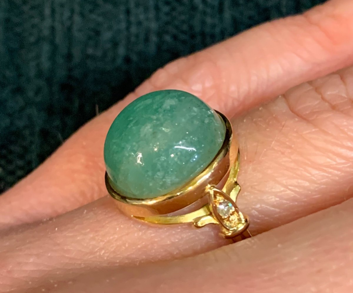 Emerald And Diamond Cabochon Ring-photo-3