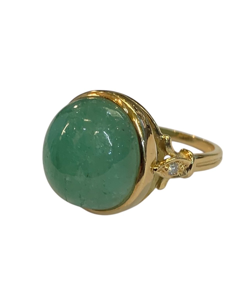 Emerald And Diamond Cabochon Ring