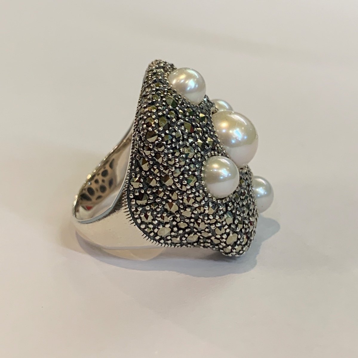 Silver Ring With Pearls And Marcasite-photo-2