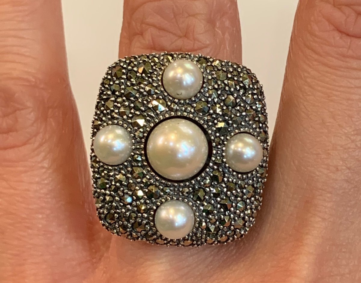 Silver Ring With Pearls And Marcasite-photo-4