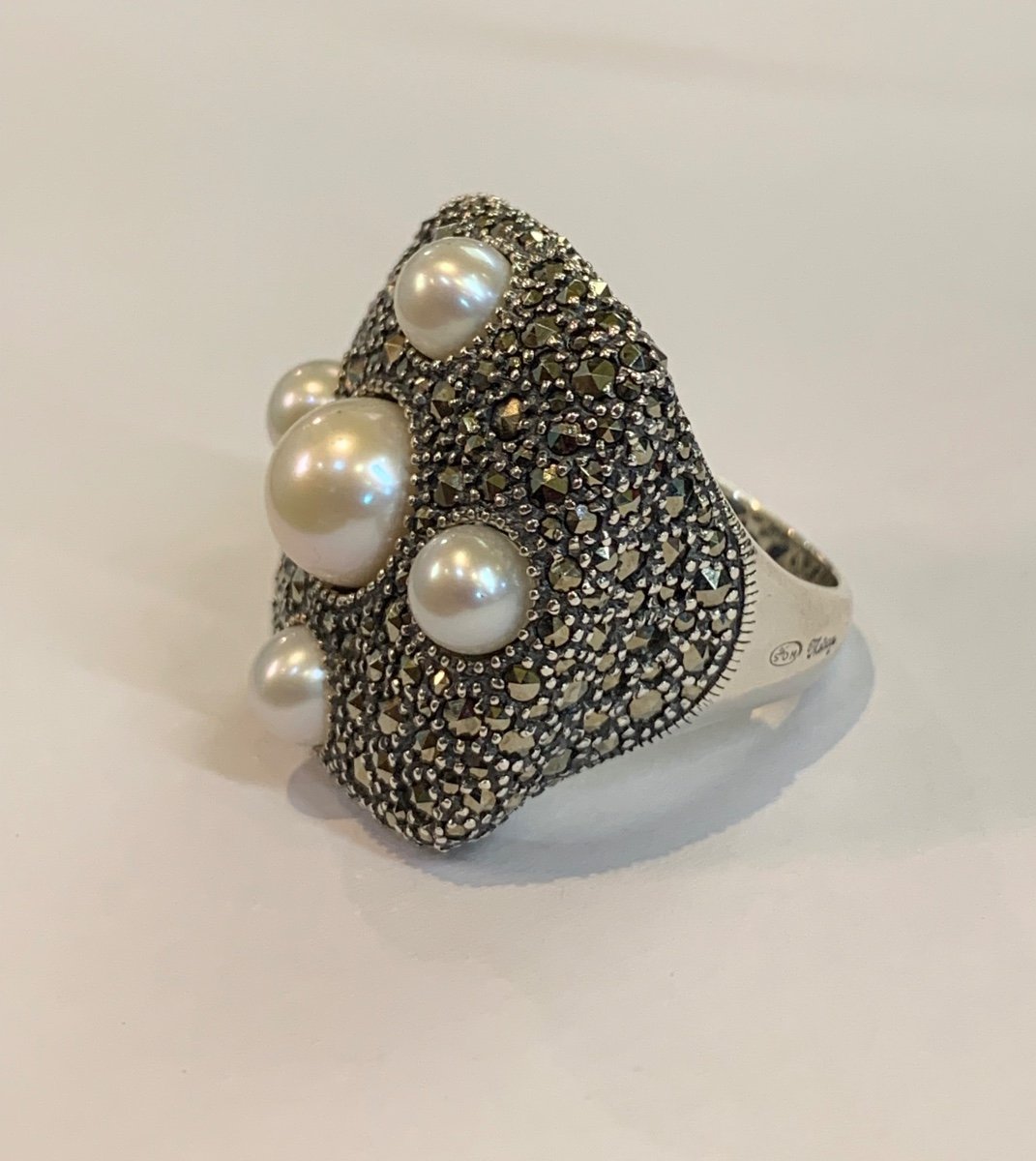 Silver Ring With Pearls And Marcasite-photo-3