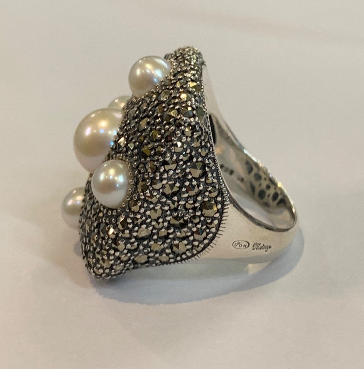 Silver Ring With Pearls And Marcasite-photo-1