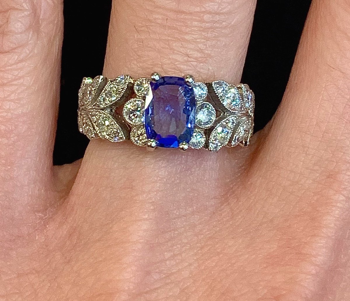 Sapphire And Diamond Leaf Ring 