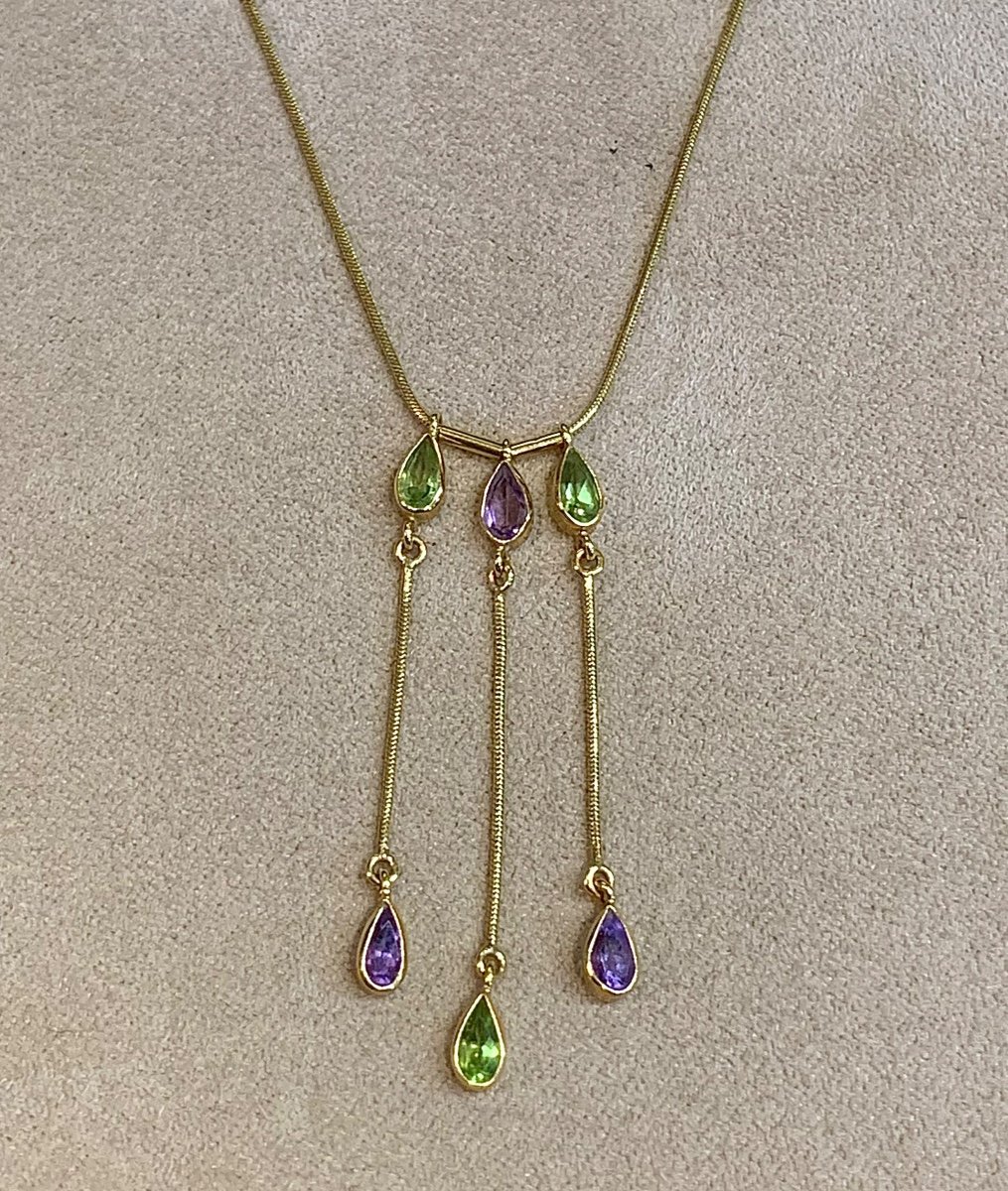 Collier Or Amethystes Et Peridots